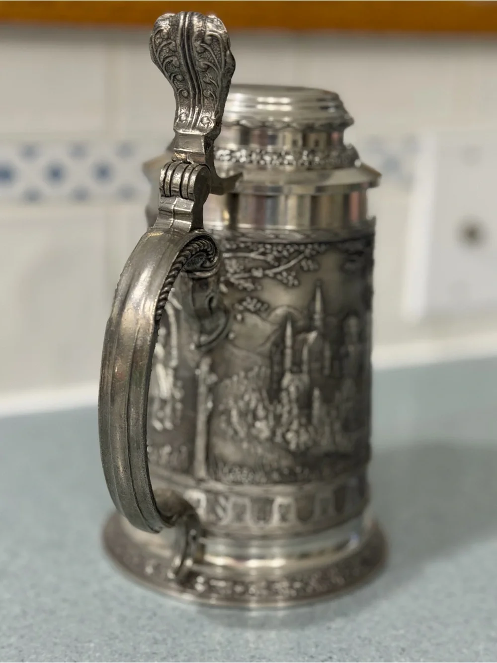 1970s SKS - Zinn Bavaria Germany Beer Stein Coat of Arms Lidded Authentic